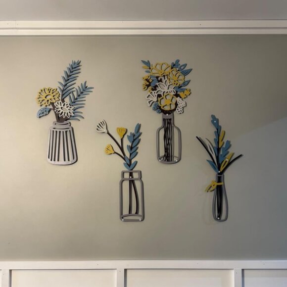 Other - New 4 Pieces 3D Double-Sided Metal Flower Vase Wall Art for Home Decor